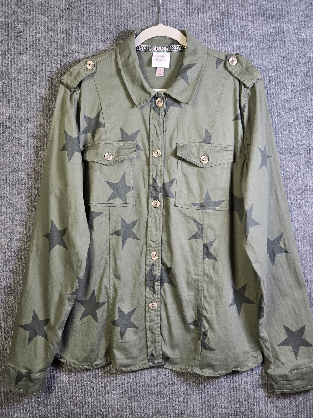 Knox Rose Shirt Womens XXL Army Green Stars Cotton Long Sleeve Utility